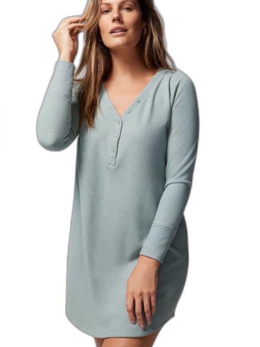 Soma Sage Green Long Sleeve Henley waffle knit Sleep shirt L